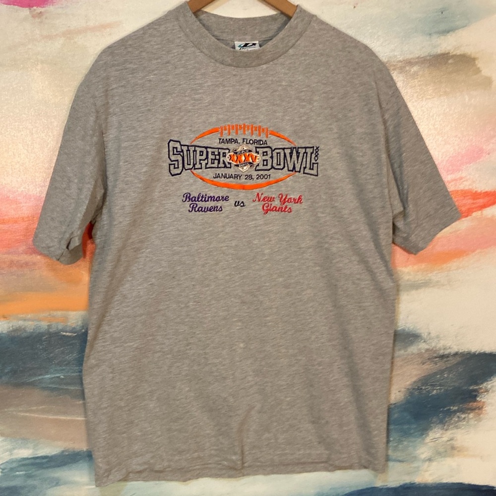 🔥VINTAGE🔥2001 Super Bowl 35 Embroidered Cotton Blend Tshirt.